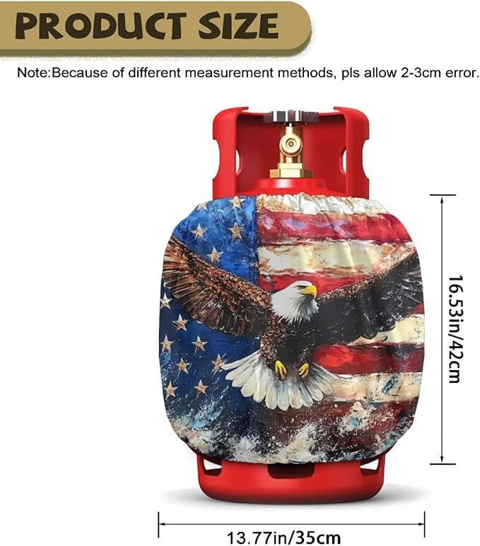 Dual Propane Tank Cover American Flag Eagle Dual Propane Tank Cover Patriotic 20 LB Gas Wrap Decoration for Camping and Grilling 4th of July Decoration