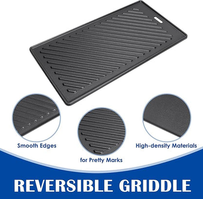 SafBbcue A005 Cast Iron Griddle for Monument Grill 14633, 25392, Mesa400, Mesa200S Replacement Parts, Reversible Grill Plate for Mesa220, Mesa200R, Mesa200B, Mesa200G, Mesa425 Gas Grill Accessories