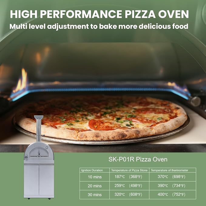 128-Inch Stainless Steel Outdoor Kitchen Island, Propane BBQ Grill with Pizza Oven, Rotisserie, Refrigerator, Granite Countertop, Storage Cabinets & Drawers 120,000 BTU