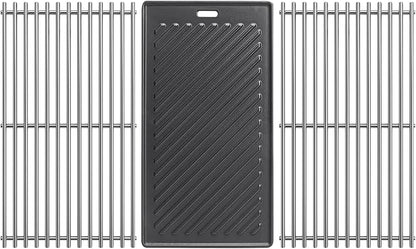 SafBbcue Replacement Parts for Monument Mesa 400, 25392 and 13478, A005 Cast Iron Griddle and 98888 Stainless Steel Grill Grates for Monument Grills 4-Burner Propane Gas Grill Accessories