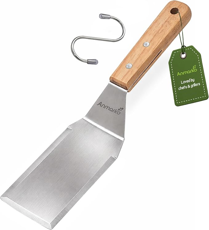 Professional Metal Spatula with Wooden Handle, Stainless Steel Griddle Scraper, Commercial Grade Pancake Flipper