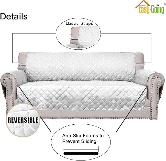 Easy-Going Reversible Couch Cover, Oversized Chair, White/White | Machine Washable Slipcover For Dogs, Water Resistant Furniture Mat For Living Room, Non-Slip Sofa Cover, Pet Friendly