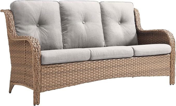 Rilyson Outdoor Patio Wicker Sofa 900Lbs Weight Capacity, Large 3 Seater Wicker Patio Couch with 4in Seat Cushions and Deep Seating, All Weather for Backyard, Garden, Poolside (Yellow/Beige)