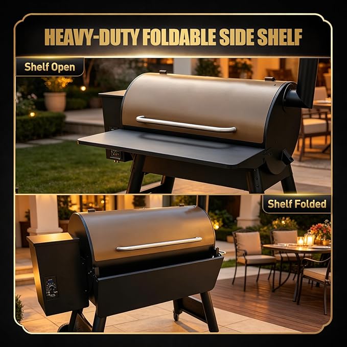QuliMetal BAC363 Grill Folding Shelf for Traeger Pro 34 Series, Texas Elite 34, Century 885 and Eastwood 34 Series Pellet Grills, Ideal for Food Prep and Storage, 37" x 12"