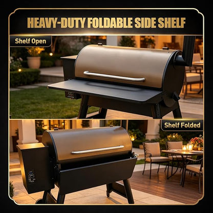 QuliMetal BAC363 Grill Folding Shelf for Traeger Pro 34 Series, Texas Elite 34, Century 885 and Eastwood 34 Series Pellet Grills, Ideal for Food Prep and Storage, 37" x 12"