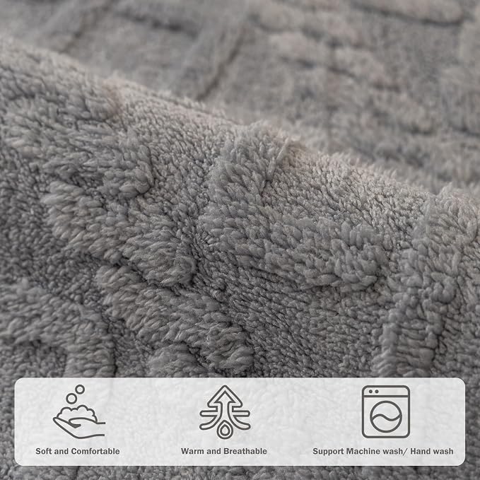 vctops Geometric Jacquard Plush Sofa Couch Covers Farmhouse Neutral Non Slip Sectional Couch Cover Soft Warm Sofa Slipcover for Dogs, Children, Pets Furniture Protector (Greyish Blue,43"x82")