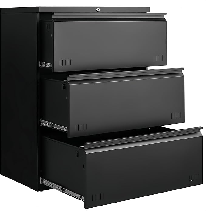 Approgreent Lateral 3 Drawer File Cabient with Lock, Metal Filing Cabinets for Home Office, Heavty Duty Office Storage Cabinet for A4/Letter/Legal (Matte Black)