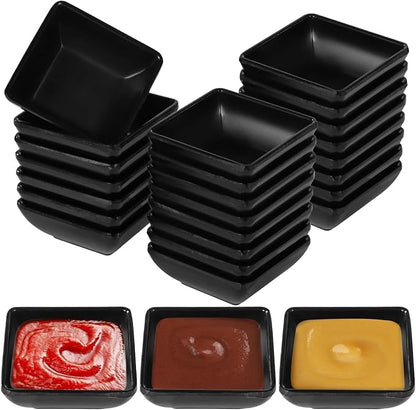Homaisson 24 PCS Dipping Sauce Bowls, Plastic Soy Sauce Dishes, Small Square Design for Condiments, Black, Ideal for BBQ, Parties, and Dining Tables