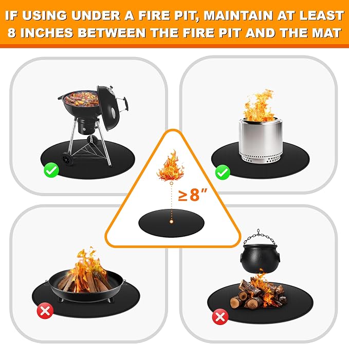 36" Fire Pit Mat for Solo Stove Bonfire, Round Fireproof Under Grill Mats for Outdoor Grill, Patio Protector Pad, Round BBQ Mat, Solo Stove Accessories