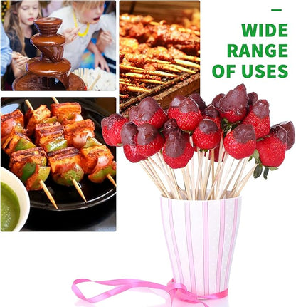 [200 PCS] 8 inch Bamboo Skewers, Premium Wooden Skewers without Splinters, Skewers for Grilling, BBQ, Appetizer, Fruit Kabobs, Chocolate Fountain, Cocktail Toothpicks, and Food Skewer Sticks.