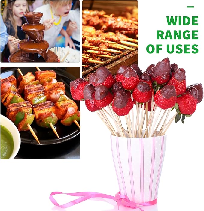 [100 PCS] 6 inch Bamboo Skewers, Premium Wooden Skewers without Splinters, Skewers for Grilling, BBQ, Appetizer, Fruit Kabobs, Chocolate Fountain, Cocktail Toothpicks, and Food Skewer Sticks.