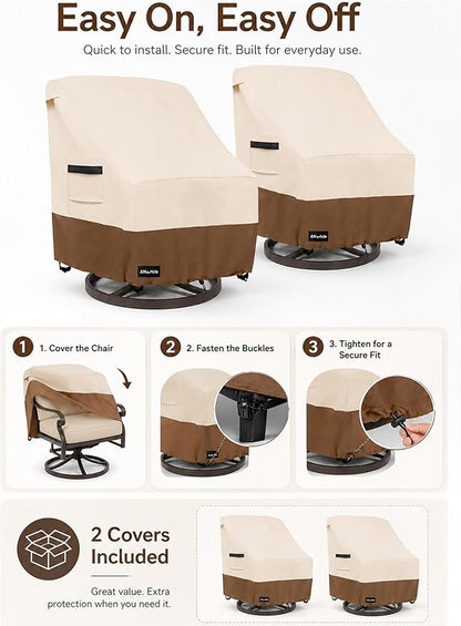 ANartcle Outdoor Swivel Lounge Chair Cover 2 Pack,600D Waterproof Heavy Duty Patio Chair Covers(35 W x 37 D x 38.5 H inches),Patio Swivel Chair Covers for Outdoor Furniture,Beige&brown.
