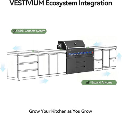 Black Stainless Steel Outdoor Kitchen Combo Cabinet Left Door Right Two Drawers, Black Galaxy Granite Countertop, for Grill Island, Patio BBQ Station