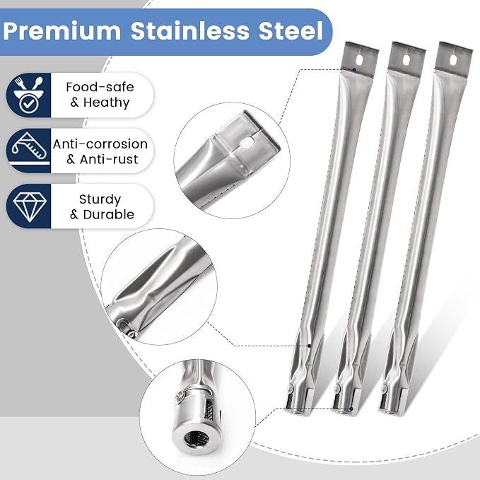 Criditpid Grill Replacement Parts for Nexgrill 720-0737, Grill Master 720-0737, Stainless Steel Burner Pipe Tubes & Heat Plate Tent Shields Replacement kit for Tera Gear 780-0390.