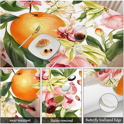Swono Decorative Rectangle Tablecloth Orange, Watercolor Blooming Orange Flowers Twig Summer Polyester Tablecloth Kitchen Table Cover for Dining BBQ Picnic Coffee Table 50x72