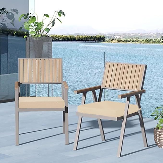 Cozyide Outdoor Chair Cushions, Waterproof Patio Seat Cushions with Adjustable Straps, Square Corner Patio Chair Cushions for Garden, Beige, 18.5x16x3 Inch (Pack of 4)
