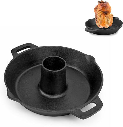 Charkettle Cast Iron Poultry Roaster Insert for Gourmet BBQ System | Beer Can Chicken Holder with Roasting Pan, Vertical Roaster Stand, Fit for 22" Kettle Grills/Oven/Smoker
