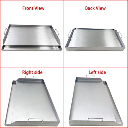 Parts DS127 Stainless Steel BBQ Cooking Griddle, Universal Flat Top Griddle with 2 Handles for Most Gas Grills, W25"×D16"×H2.75", Heavy Duty Stainless Steel Griddle 1pc, Large size