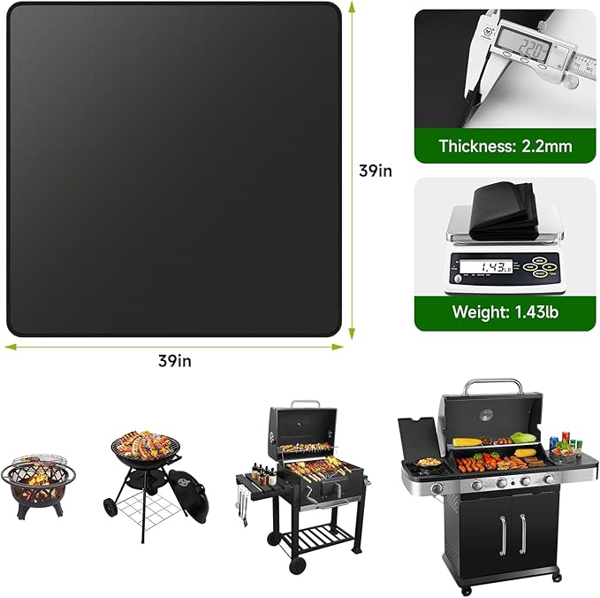 SANLIKE 39" Square Fire Pit Mat Under Grill Mat for Outdoor Grill 3-Layer Double-Sided Fireproof Mat Oil-Proof Waterproof BBQ Pad for Grass Deck Patio Outdoor & Indoor Wood Burning Fire Pit Portable