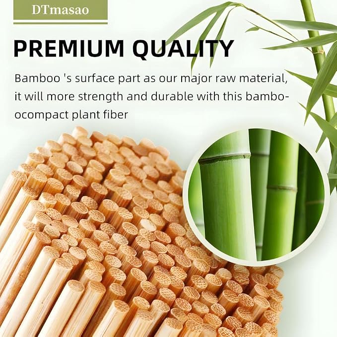 DTmasao 200PCS 8 inch Bamboo Skewers for wooden sticks， BBQ，Appetiser，Fruit，Cocktail，Kabob，Chocolate Fountain，Grilling，Kitchen，crafting and Party. Φ=3mm, More Size Choices 6"/8"/10"/12"/36"