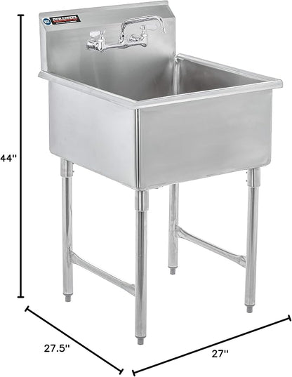 DuraSteel 304 Commercial Stainless Steel Utility Sink - 24 Inch Tub Freestanding Prep Kitchen Sink w/ Faucet - NSF Hand Wash Station for Kitchen Sinks, Outdoor, Laundry Room, Garage Small Kitchenette