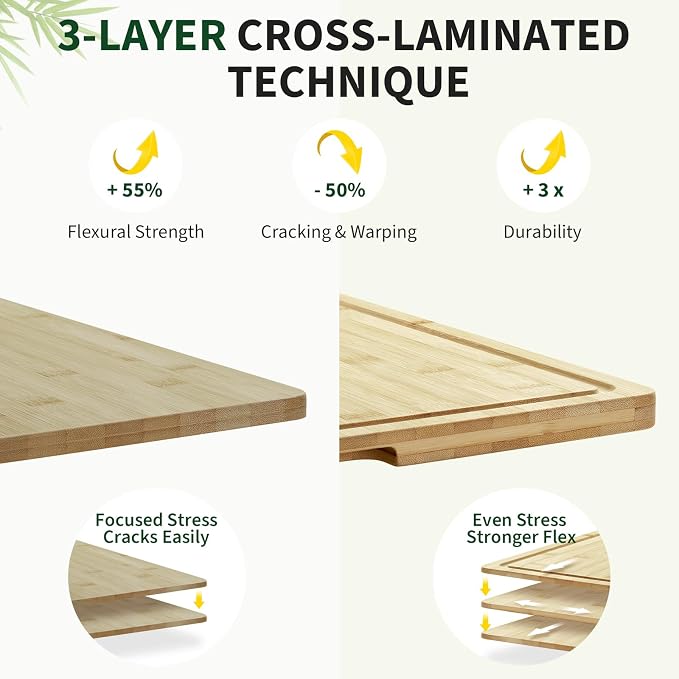 Garvee Extra Large Bamboo Cutting Board 24"x18", XL Chopping Board for Kitchen with Juice Groove & Handles, Butcher Block Serving Tray for Meat, Cheese, Veggies