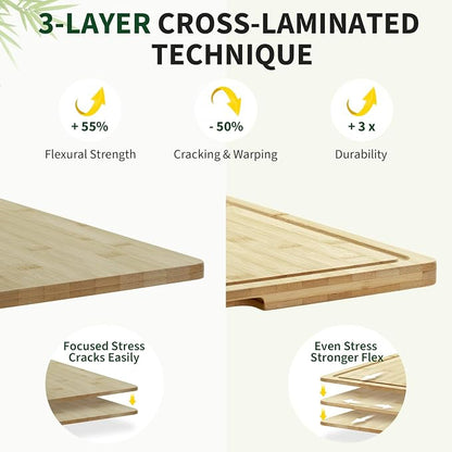 Garvee Extra Large Bamboo Cutting Board 24"x18", XL Chopping Board for Kitchen with Juice Groove & Handles, Butcher Block Serving Tray for Meat, Cheese, Veggies