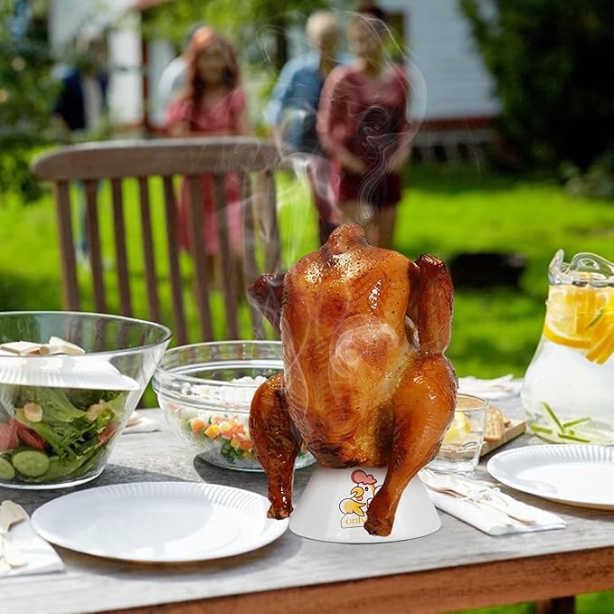 Onlyfire Ceramic Beer Can Chicken Holder, Ceramic Chicken Roaster Rack, Vertical Poultry Chicken Cooking BBQ Accessories Great for Grill, Oven or Smoker