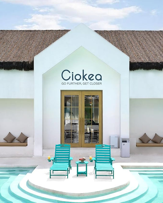 Ciokea Lounge Chair Outdoor, Oversized Chaise Lounge Chair with 5 Positions, HDPE, Patio Lounge Chair with Wheels & Cup Holder for Pool, Deck, Poolside, Lake Blue