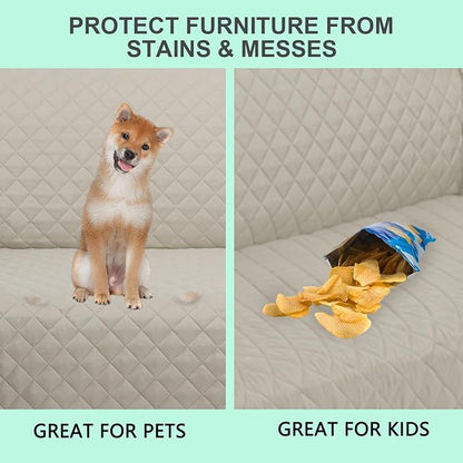 Reversible 4 Seater Sofa Cover 91" Large, Sofa, Beige/Beige | Couch Cover Furniture Protector with Foam Sticks Elastic Straps Furniture Protector for Pets Children Dog Cat