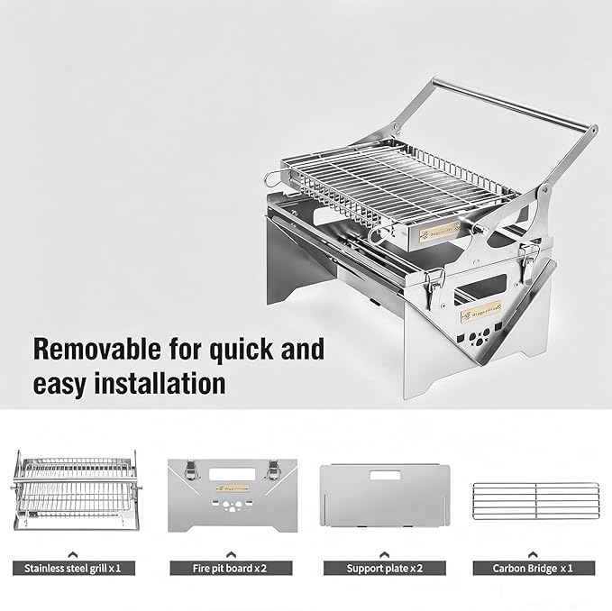 Premium 304 Stainless Steel Charcoal Grill with Flip Handle, Detachable & Portable, Suitable for Home Cooking and Outdoor Adventures, Ensures Uniform Grilling for All Your Favourite Foods