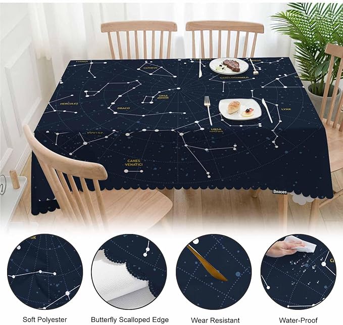 Sky Map Rectangle Tablecloth 52x70 Inch Cosmos Stars Constellations Galaxy Space Dining Table Cloth Table Cover for Home Kitchen Restaurant Party Buffet Picnic, 4-6 Seats