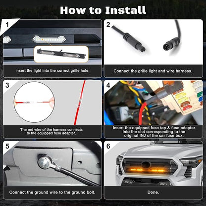 LED Grill Lights - 4PCS Front Grill Lights for Toyota Tacoma SR SR5 2024 2025 2026 with Fuse Adapter & Harness (Amber Light with Clear Shell)