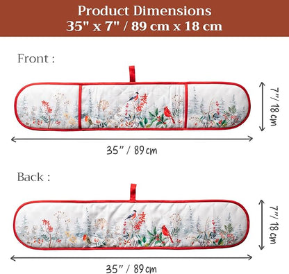 Maison d' Hermine Double Oven Mitts 100% Cotton Double Oven Glove (7"x35") | Heat Resistant BBQ Cooking Gloves with Loop Baking Kitchen Home Hotel Farmhouse Thanksgiving Christmas - Morzine