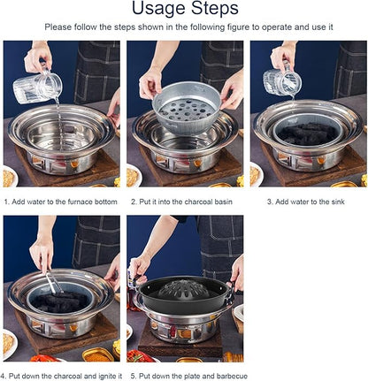 Asixxsix Thai Korean BBQ Grill Pan, Aluminum BBQ Grill Topper, 2 in 1 Non Stick Smoke Steak Grill Charcoal Pan Pork Hot Pot, Even Heating Barbecue Grill Plates, Camping BBQ Pan (30cm/11.81in Black)