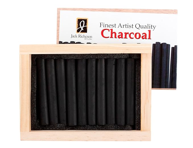 Yarka Extra Smooth Medium Soft Non-Toxic Pressed Charcoal Stick, 4-3/8 x 7/16 in, Black, Pack of 10