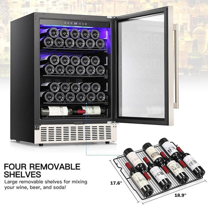COWSAR 24 Inch Wine Cooler Refrigerator, 149 Cans Commercial Beverage Refrigerator, Tall Freestanding/Built-in Wine Fridge Drink Fridge with LED Light, Dual-Layer Digital Temp Control Glass Door