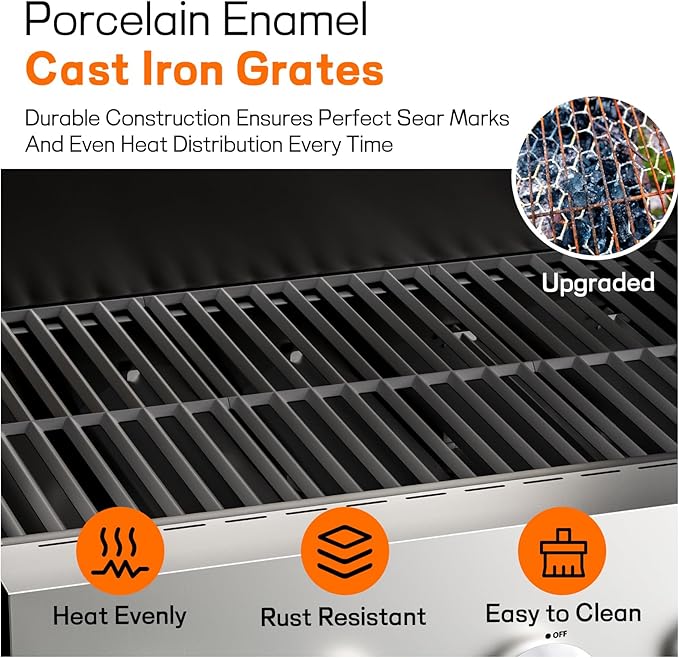 Veralune 5 Burner Propane Gas Grill with Side Burner, 5 Burner Outdoor Cooking Grill, BBQ Gas Grill, 68,000 BTU Heavy-Duty, Stainless Steel, Electronic Ignition System, Built-in Thermometer
