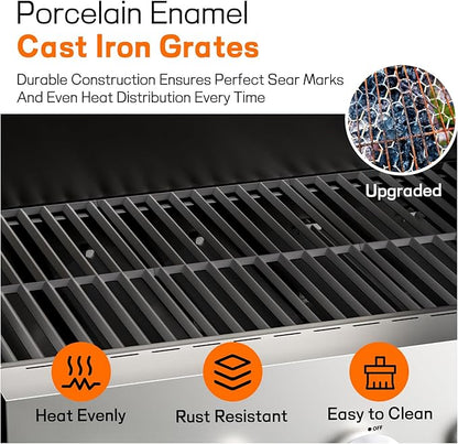 Veralune 5 Burner Propane Gas Grill with Side Burner, 5 Burner Outdoor Cooking Grill, BBQ Gas Grill, 68,000 BTU Heavy-Duty, Stainless Steel, Electronic Ignition System, Built-in Thermometer