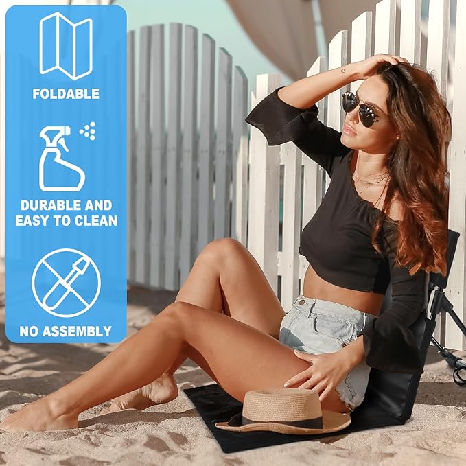 Karenhi 2 Pcs Foldable Poolside Beach Chairs for Edge of Pool Portable Beach Chairs Folding Pool Seats with Back Support Carry Bag for Adults Traveling Camping Picnic Lawn (Black)