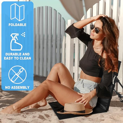 Karenhi 1 Pcs Foldable Poolside Beach Chairs for Edge of Pool Portable Beach Chairs Folding Pool Seats with Back Support Carry Bag for Adults Traveling Camping Picnic Lawn (Black)