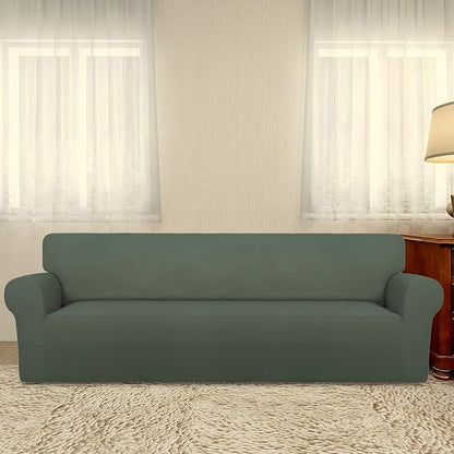 PureFit Stretch Couch Covers for Sofa 4 Seater Slipcovers Grayish Green | 1-Piece Sofa Cover Washable Soft Couch protector, Couch Slipcover with Non Skid Foam and Elastic Bottom for Kids, Dogs