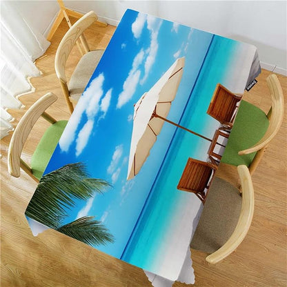 Swono Beach Chairs Rectangle Tablecloth Turquoise Sea Sand Beach Chair Palms Table Cloth Dining Table Cover for Home Kitchen Restaurant Party Buffet Picnic, 52x70 Inch