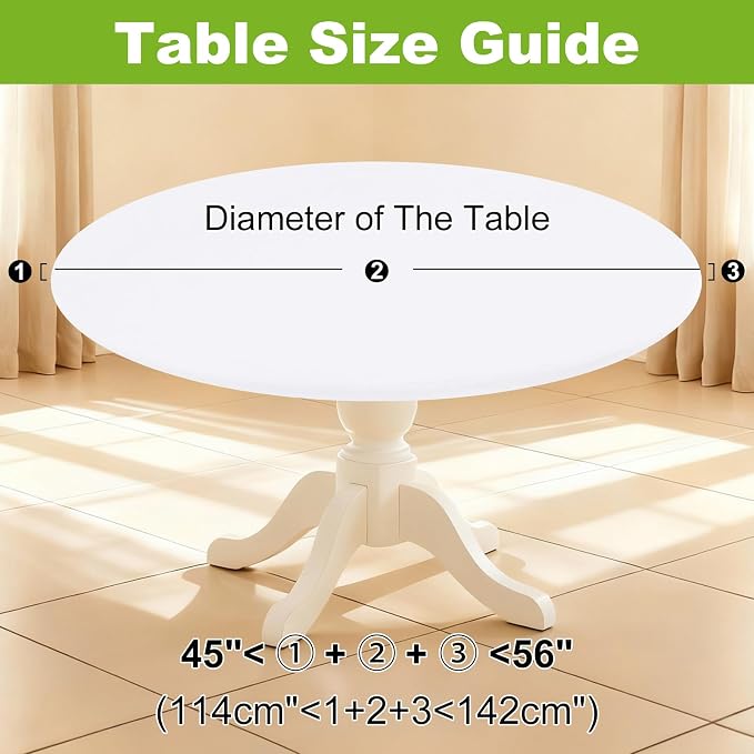Smiry Round Spandex Tablecloth, Elastic Fitted Washable Tablecloths for 45"-56" Tables, Waterpoof Stretch Picnic Table Cover for Dining, Indoor and Outdoor, White