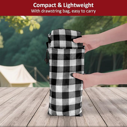 8.5ft 102in Picnic Table and Bench Cover, 3 Pack, Black Checkered | Drawstring Bag, Waterproof Windproof, Elastic Fitted Edges Tablecloth, for Rectangle Table & Seat, Camping Essentials RV Gear