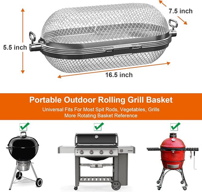 MixRBBQ Rotisserie Basket Grill Accessories, Stainless Steel Rotisserie Baskets for Napoleon 64000 Outdoor Grill, Universal Fits for Kabobs French Fries Veggies Fits
