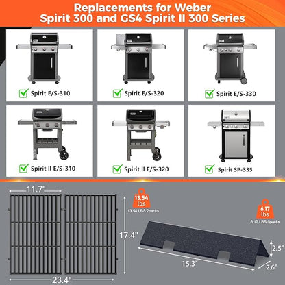 QuliMetal Grill Parts Replacement 7636/67046 Flavorizer Bars 7639/7638 Grill Grate for Weber Spirit/Spirit II 300 Series & GS4,Spirit E/S-310 320,Spirit II E/S 310 Gas Grills with Front Mount Control