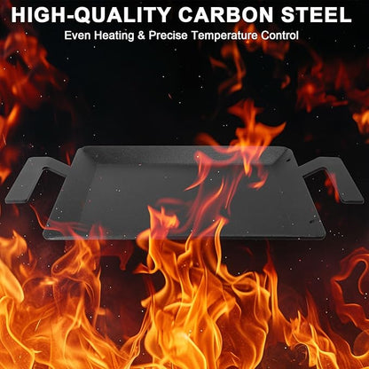 Carbon Steel Griddle - Professional Cookware Griddle Pan for Induction, Stove Top, Gas Grill, Cooktop, Electric and more, 17" x 10" NonStick Flat Top Griddle Plate Skillet, Indoor/Outdoor Use