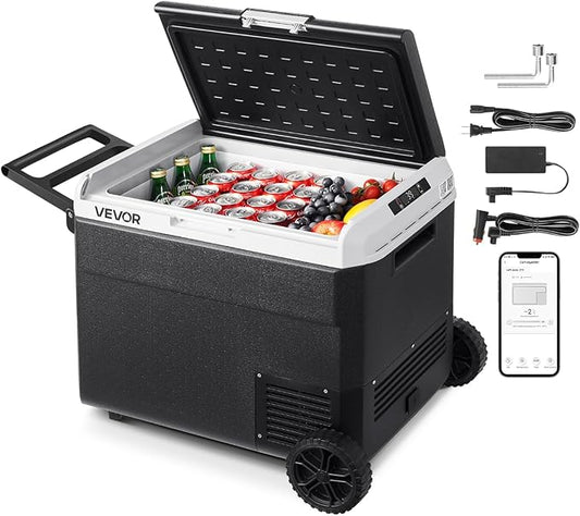 VEVOR 12 Volt Car Refrigerator, 63.4QT/60L Car Fridge, Portable Electric Cooler with Wheels and Handle, -4℉~68℉, 12/24V DC and 100-240V AC Compressor Freezer for Outdoor, Camping, Travel, RV