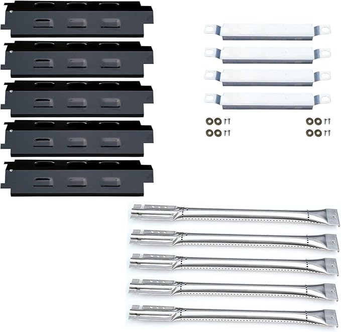 Parts Kit DG258 (5-Pack) Repair Kit Replacement for Charbroil 6 Burner Gas Grill Stainless Steel Burners, Crossover Tubes & Porcelain Steel Heat Plates